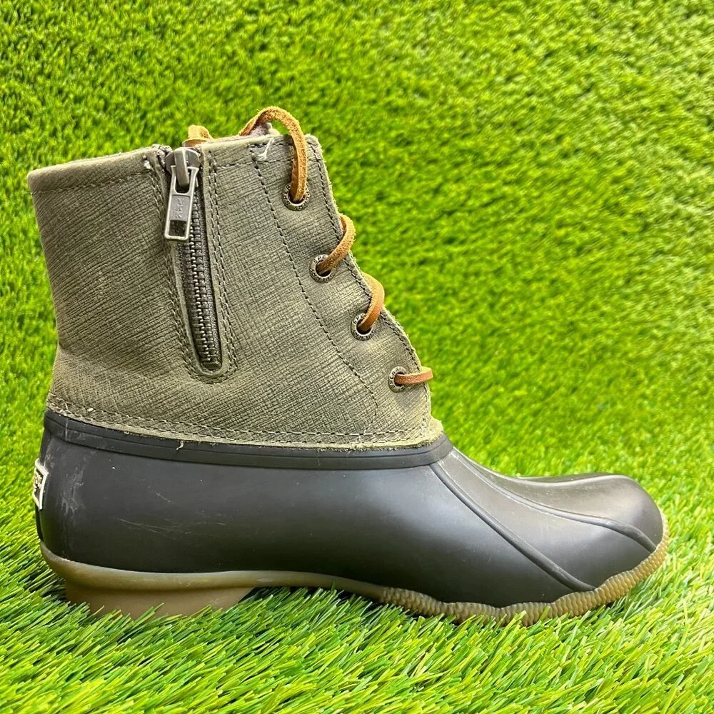 Sperry Saltwater Womens Size 7 Brown Green Classic Outdoor Waterproof Duck Boots
